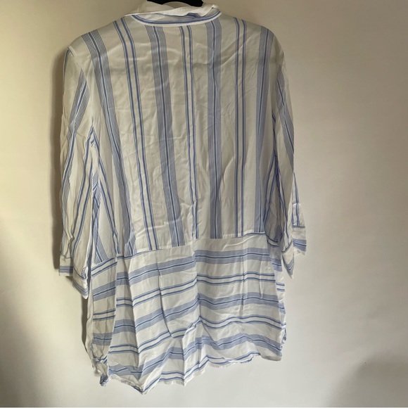 Soft Surroundings viscose button up blouse sz lg women’s blue white stripe euc - Picture 3 of 4